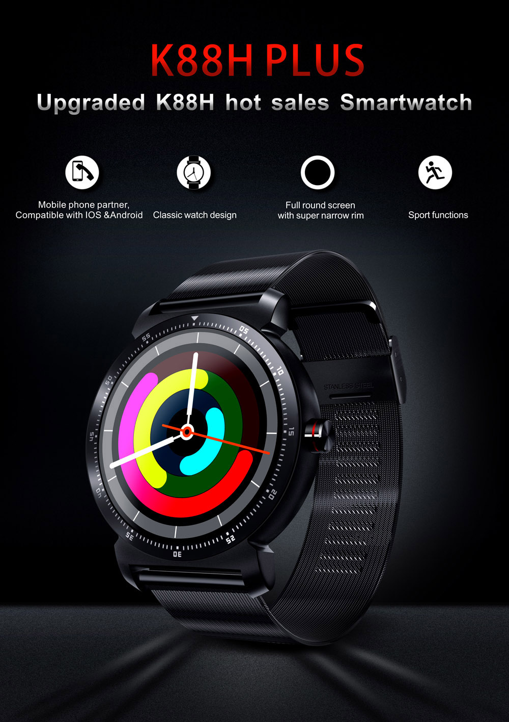 Bakeey K88H Plus Narrow Bezel Full شاشة قلب معدل رسالة Multi-sport التحكم عن بعد الة تصوير ذكي Watch