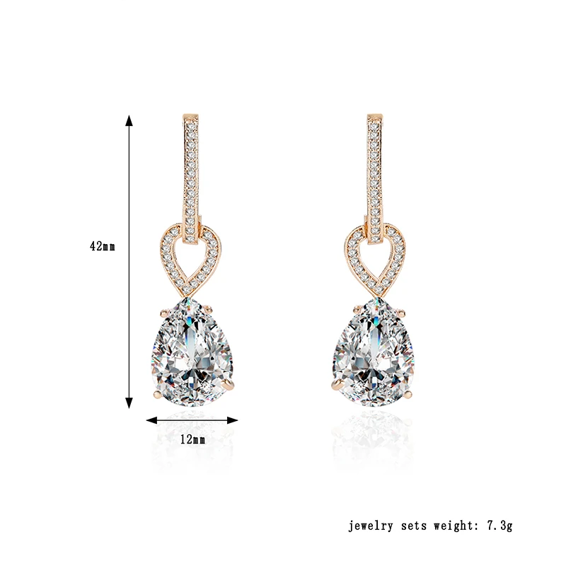 Luxury Earrings 24K Gold and Platinum Plated Water Drop Gemstone Necklace Elegant Heart Ear Stud Gift