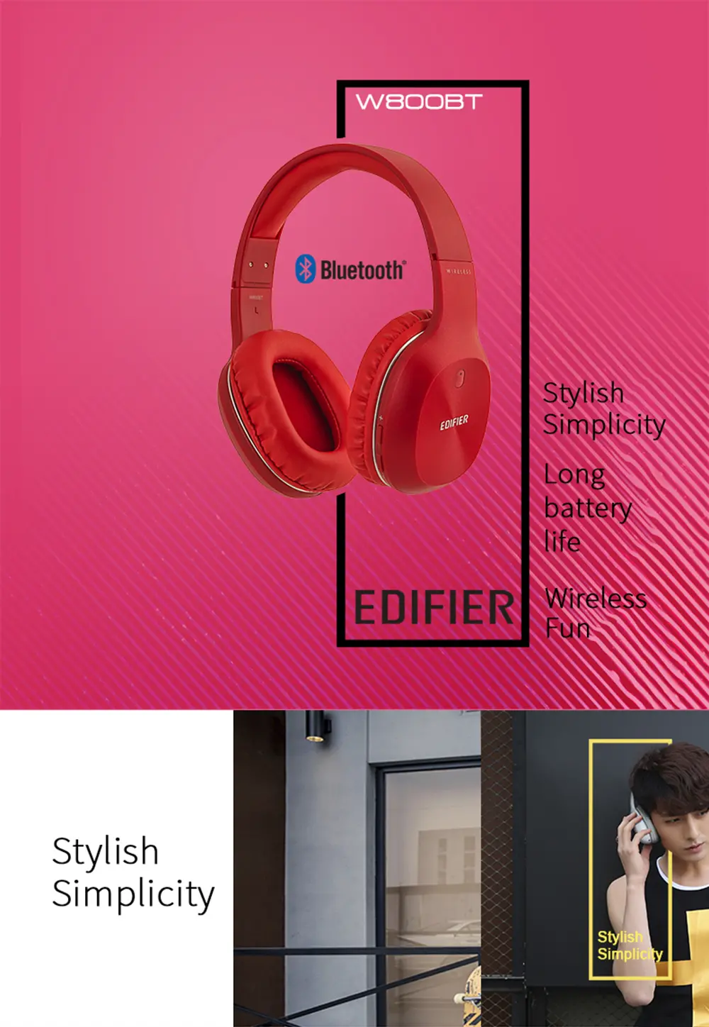 Edifier W800BT bluetooth 4.1 Wireless Headphone Stereo Sound bluetooth Headset with 3.5mm Cable