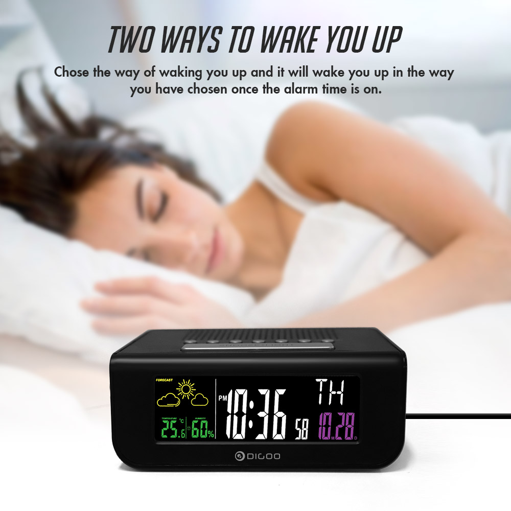 Digoo DG-FR100 SmartSet Réveil Numérique sans Fil Prévisions Météo Sommeil avec Radio FM Horloge