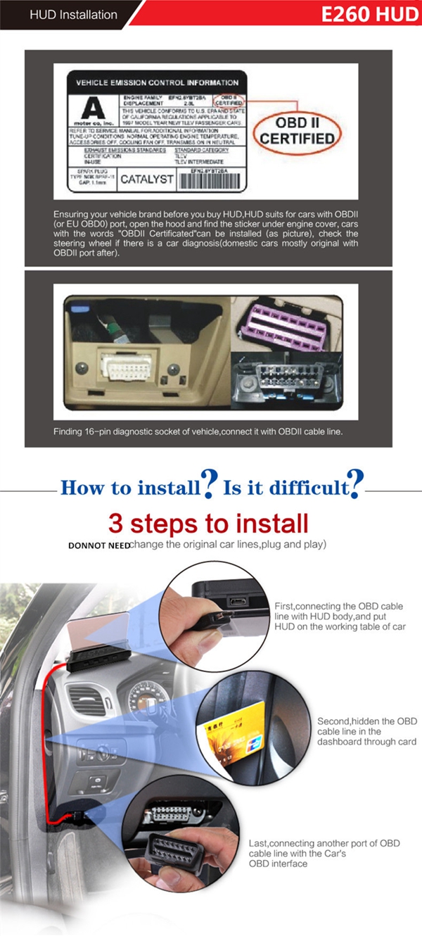 E260 4 Inch Car Hud Head Up Display Obdii Interface Plug And Play