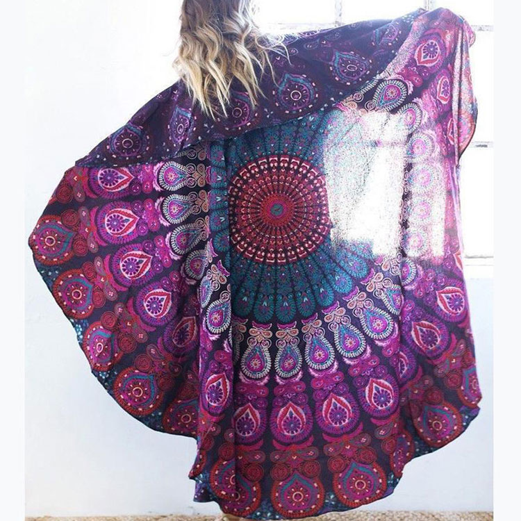Honana Wx 16 150cm Style Bohémian Mouseline Légère Serviette De Plage Mandala Soie Ronde Foulard Drap De Lit Tapisserie