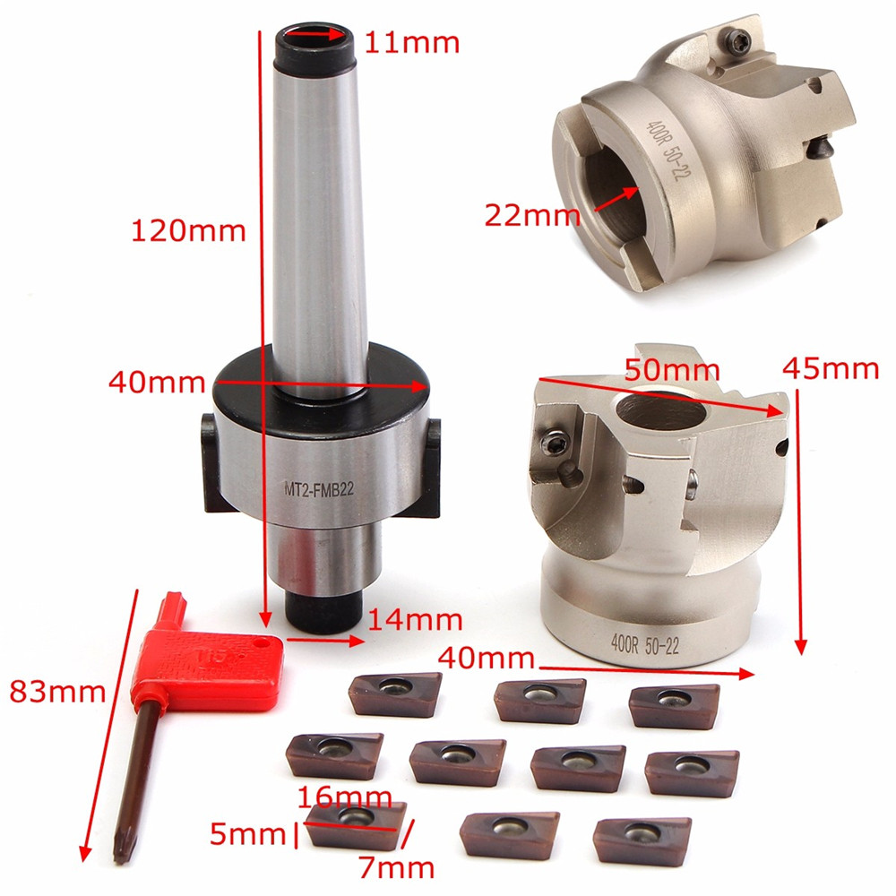 MT2 M10 50mm Face End Mill Cutter with 10pcs APMT1604 Carbide Inserts