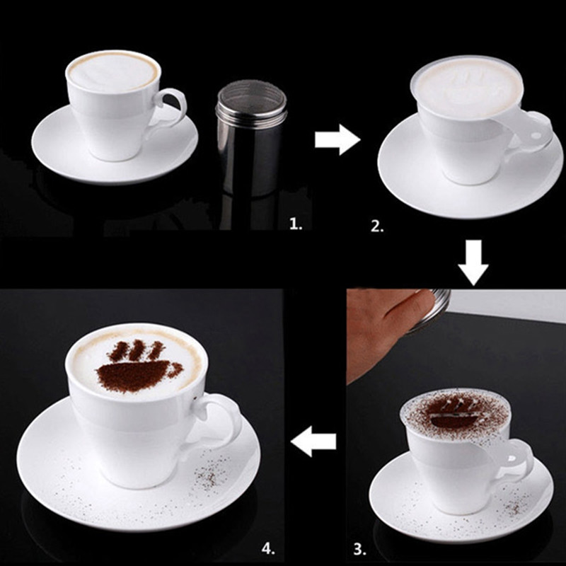 16pcs Cappuccino Latte Art Coffee Stencils Duster Cake Icing Mist