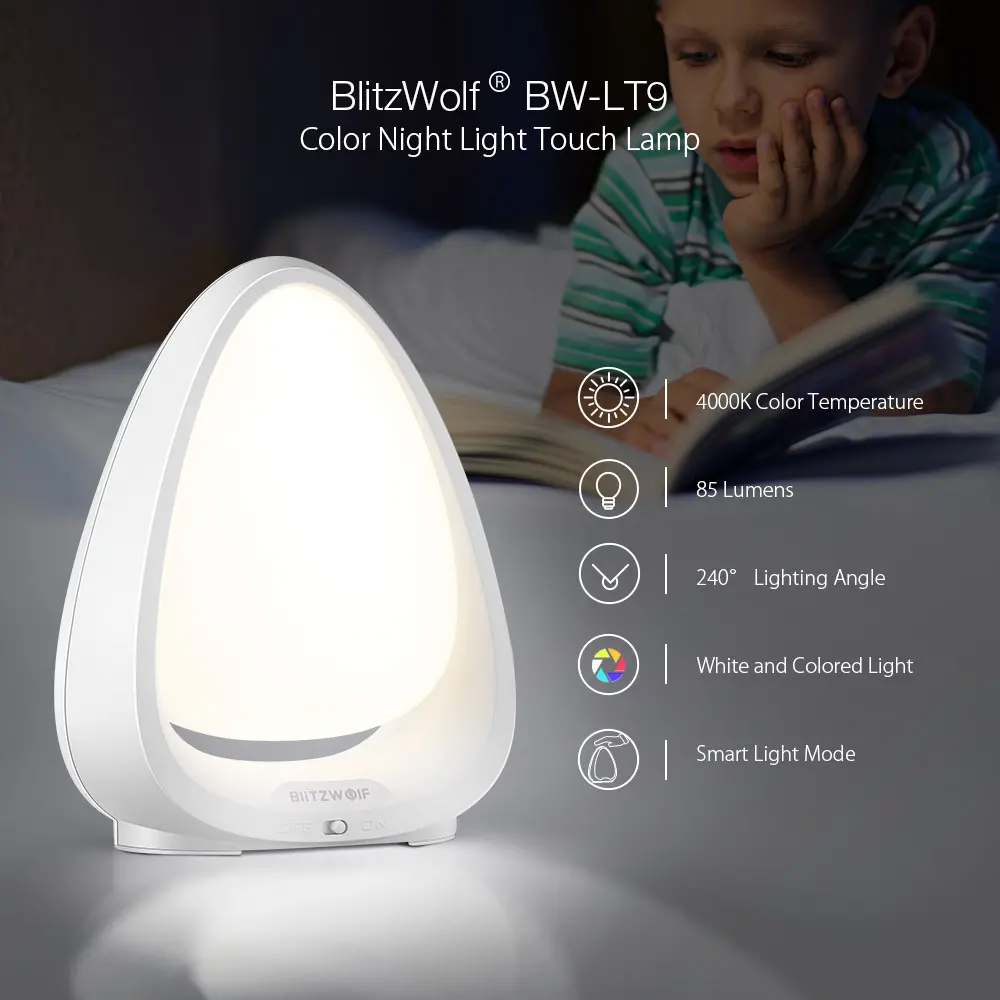BlitzWolf® BW-LT9 Dokunmatik Anahtar Renkli Gece Lambası 4000K Renk Sıcaklığı 85 Lümen 240 ° Aydınlatma Açısı Lamba BlitzWolf® BW-LT9 Dokunmatik Anahtar Renkli Gece Lambası 4000K Renk Sıcaklığı 85 Lümen 240 ° Aydınlatma Açısı Lamba