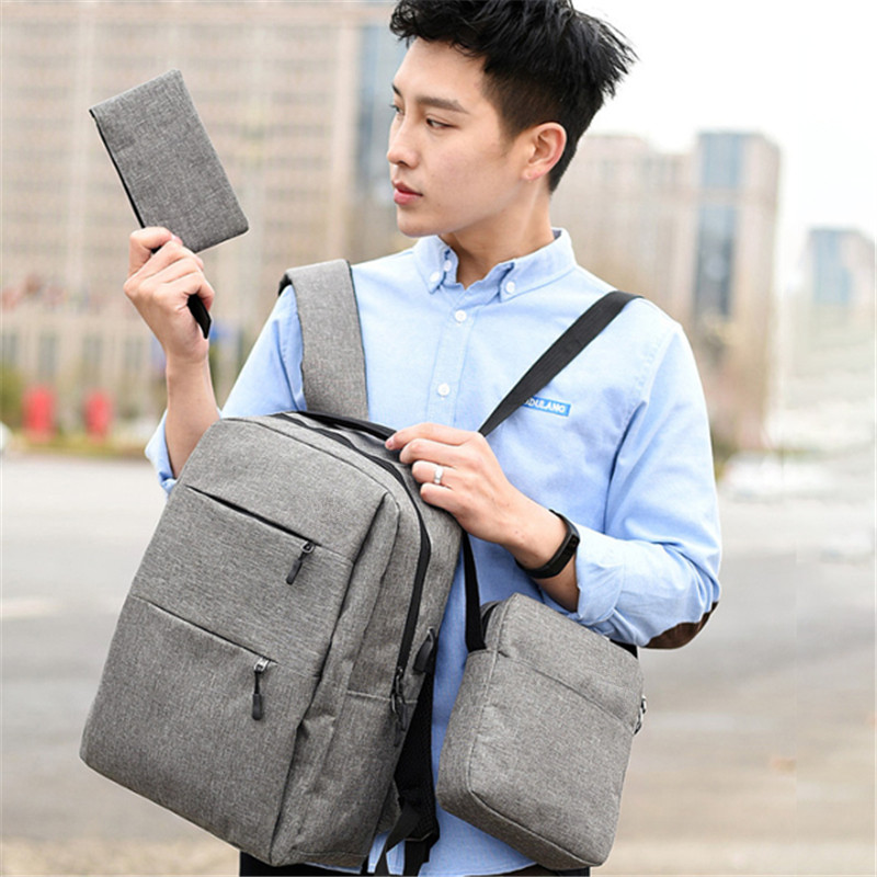3 pieces bag 20.8l range 15.6-inch USB charging laptop bag against waterproof shoulder bag pen bag for camping travel