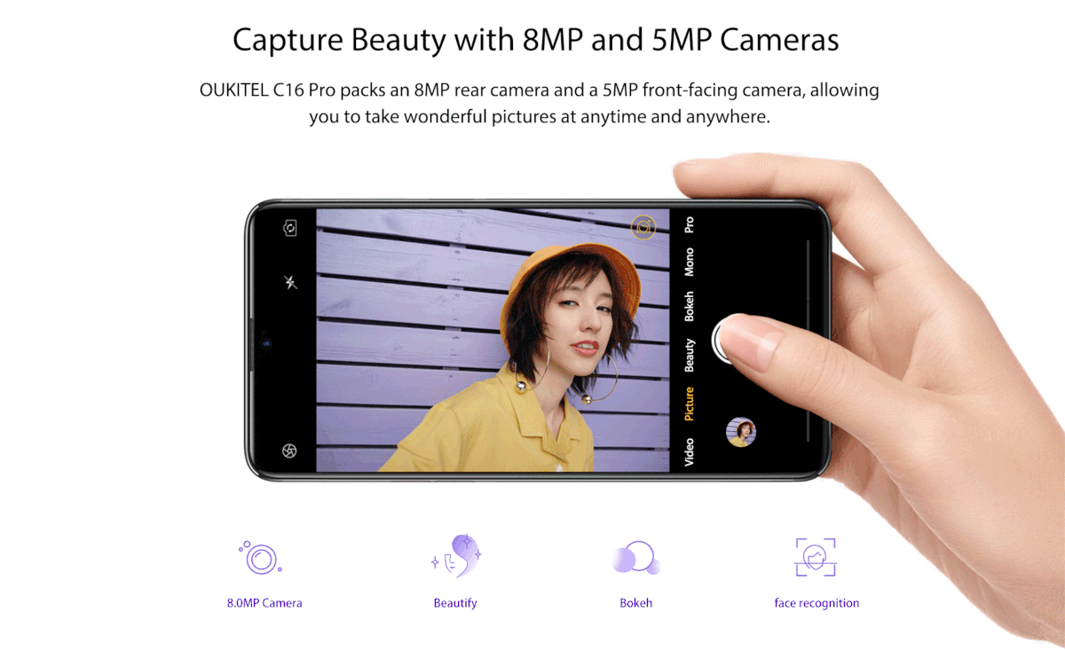 OUKITEL C16 Pro,Face ID,Waterdrop Screen,Android 9.0,4G Smartphone