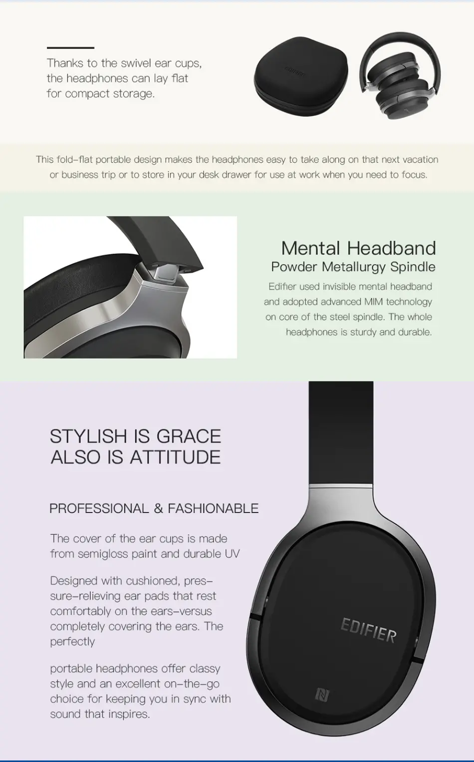 Edifier W830BT bluetooth 4.1 Wireless HIFI Noise Isolation Headphone With Mic Support NFC AUX
