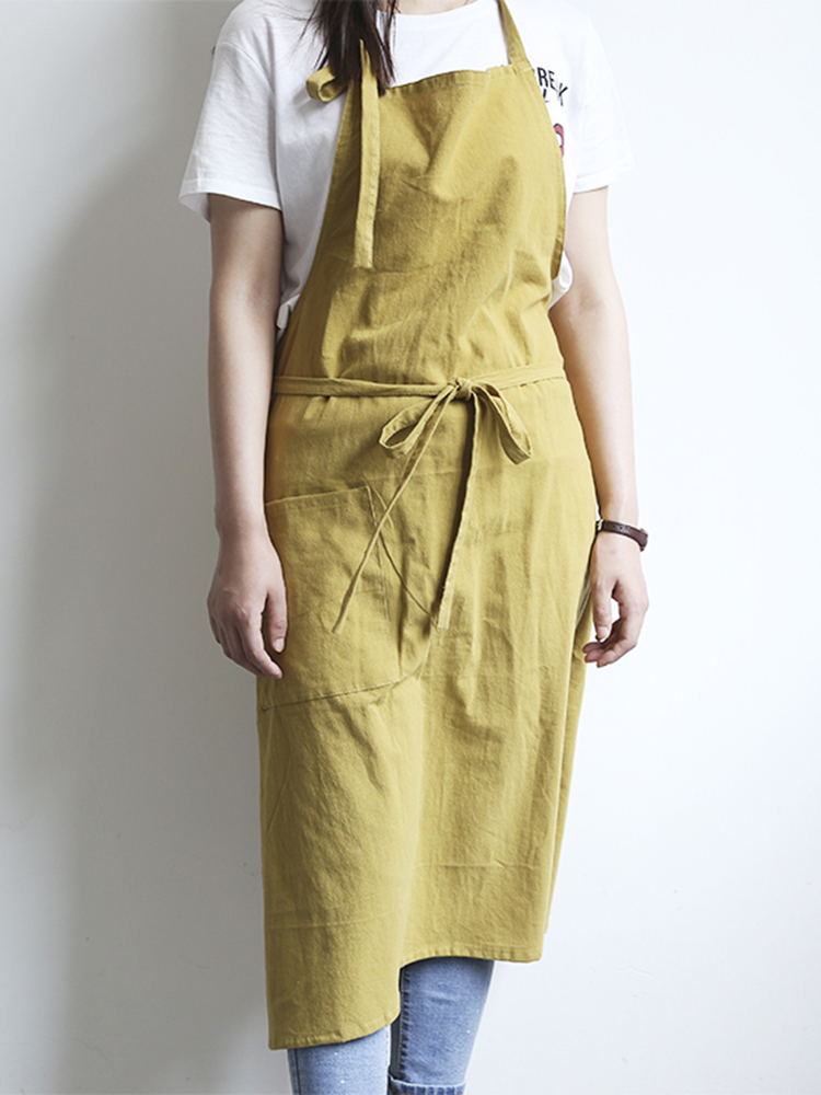 Japanese Brief Solid Color Linen Cotton Vintage Pinafore Dress