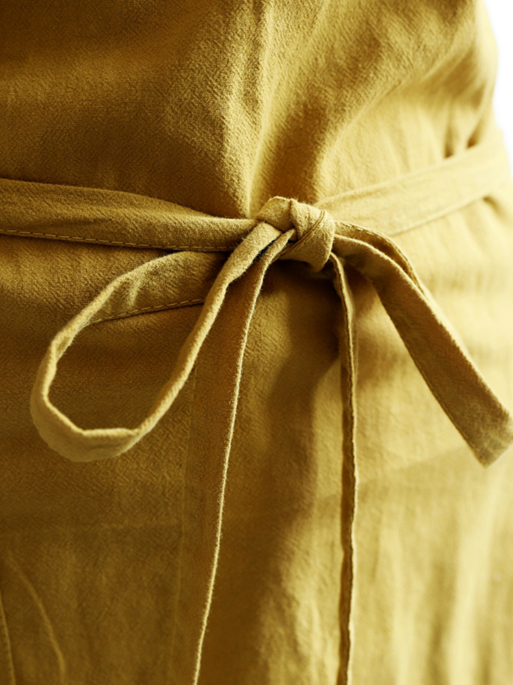 Japanese Brief Solid Color Linen Cotton Vintage Pinafore Dress