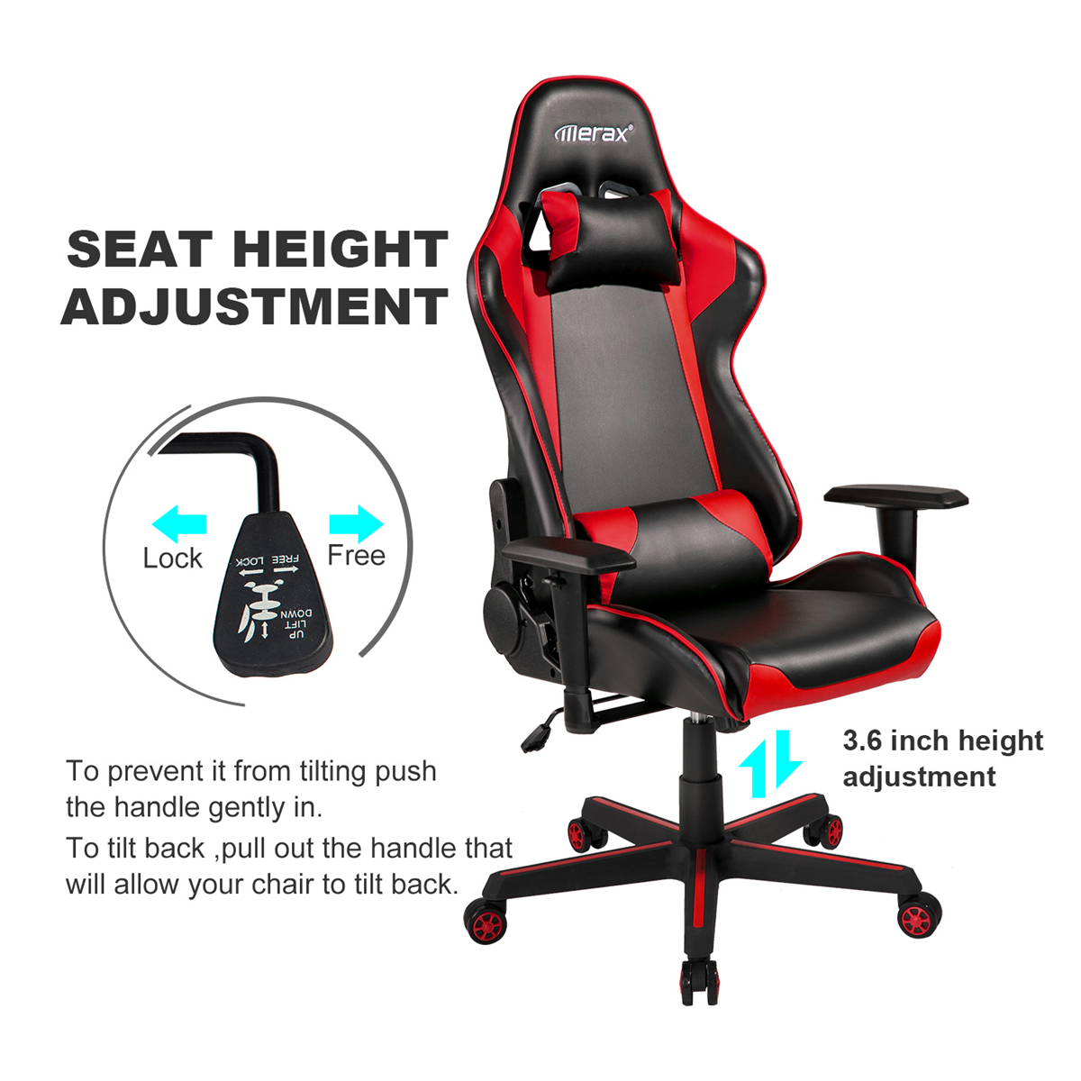 Aminiture High Curved Back PU Leather White Home Office Chair Executive Computer Height Adjustable Swivel Desk Chair Gaming Chair-Black