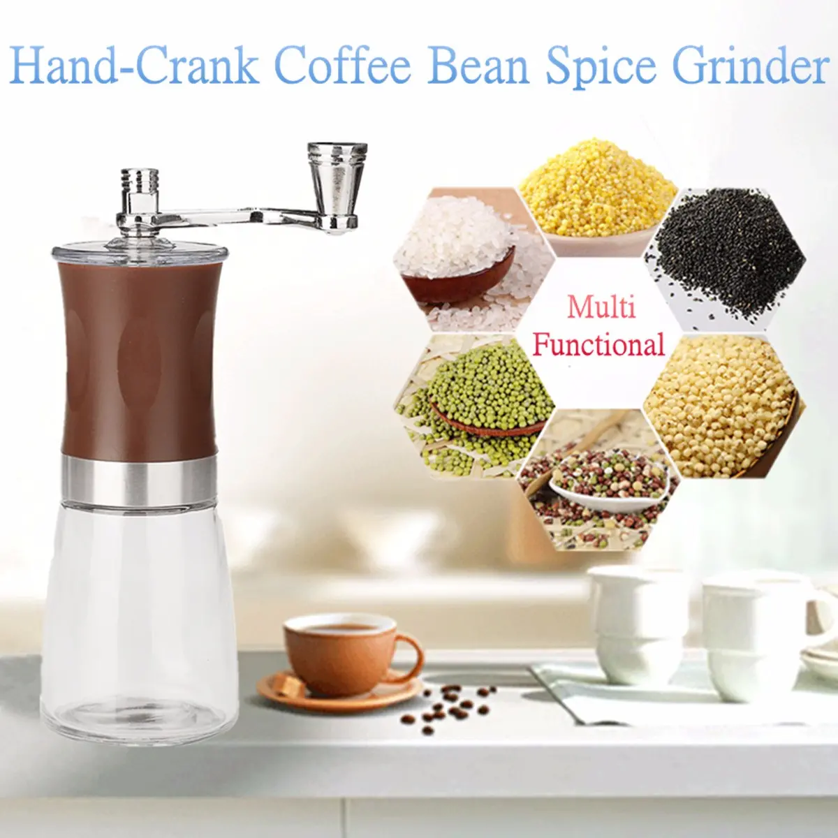 Mini Portable Hand Crank Coffee Bean Spice Mill Grinder Mill Kitchen Tool