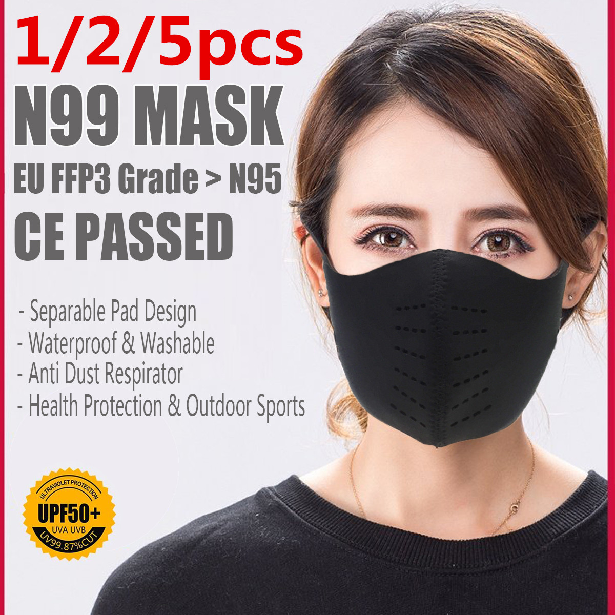 N99 FFP3 Masque facial Poussière d'eau PM2.5 Preuve Anti Smog Réglable Pince-Nez Filtre Masque Bouche Protection W / Filtration Pad N99 FFP3 Masque facial Poussière d'eau PM2.5 Preuve Anti Smog Réglable Pince-Nez Filtre Masque Bouche Protection W / Filtration Pad