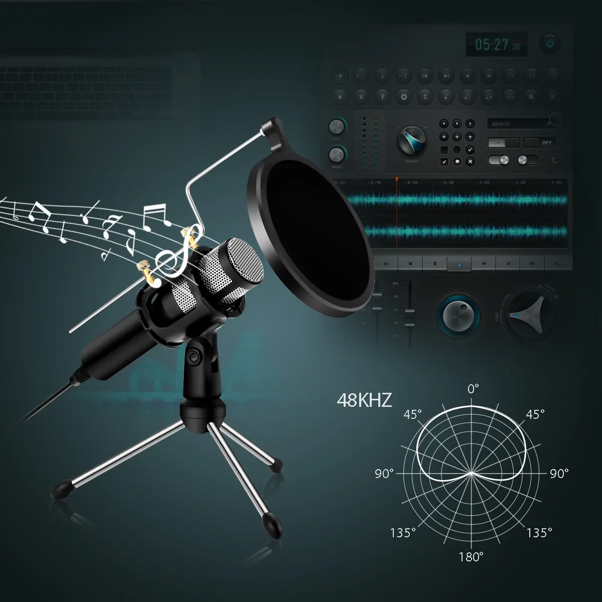 USB Professional Home Studio Condenser Microphone for Live Broadcast Podcast Recording PC Laptop for Windows