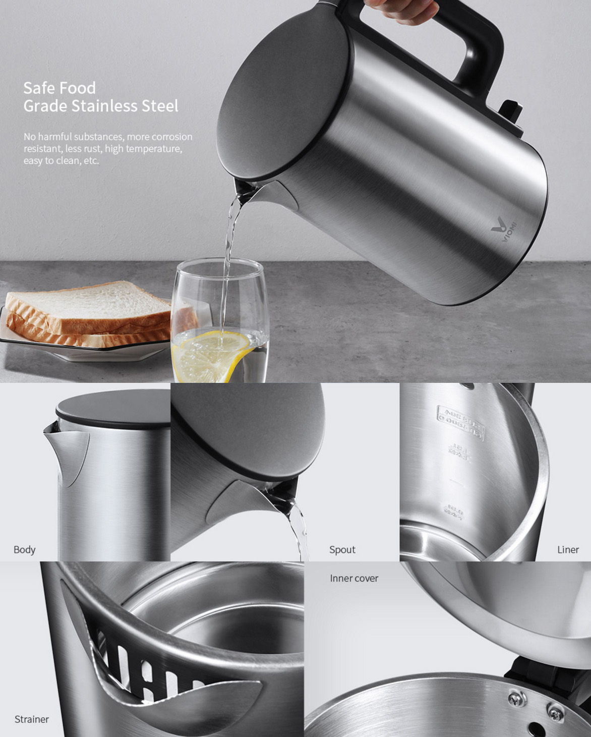 VIOMI YM-K1506 1.5L 1800W Electric Kettle Thermostat Anti-scalding Home 304 Stainless Steel Water Kettle From Xiaomi Youpin
