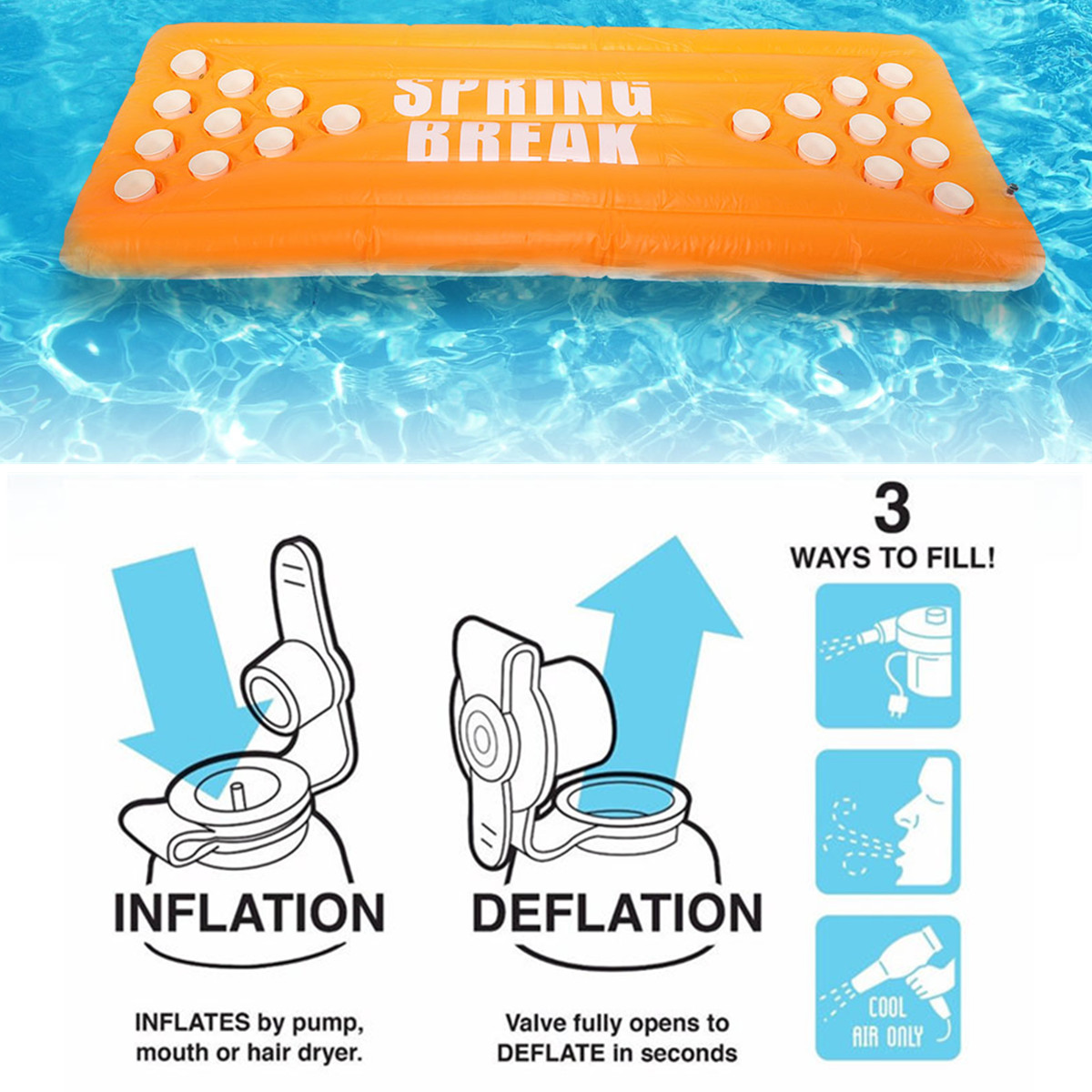 Aufblasbare Bier Pong Ball Tabelle Wasser Schwimmende Raft Lounge Pool Spiel 20 Tassen Halter