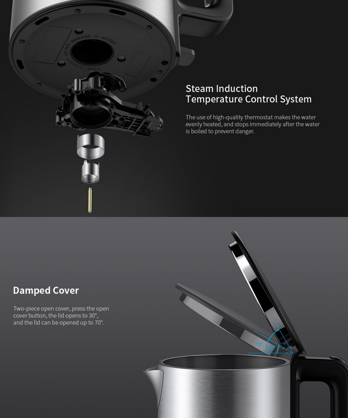 VIOMI YM-K1506 1.5L 1800W Electric Kettle Thermostat Anti-scalding Home 304 Stainless Steel Water Kettle From Xiaomi Youpin