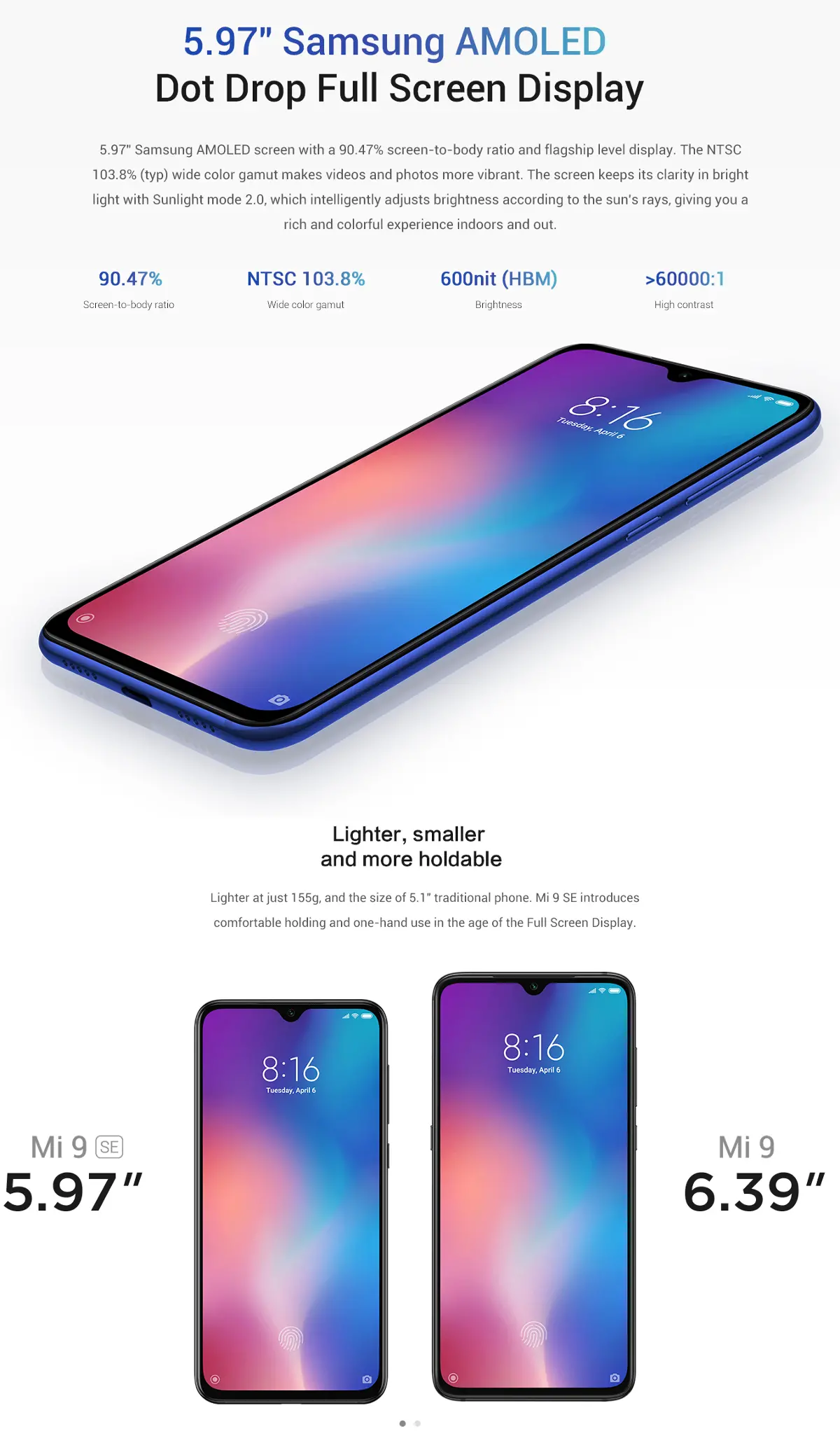 Xiaomi Mi9 Mi 9 SE 5,97 polegadas Câmera Traseira 48MP Traseira NFC 6 GB 64GB Snapdragon 712 Octa core 4G Smartphone