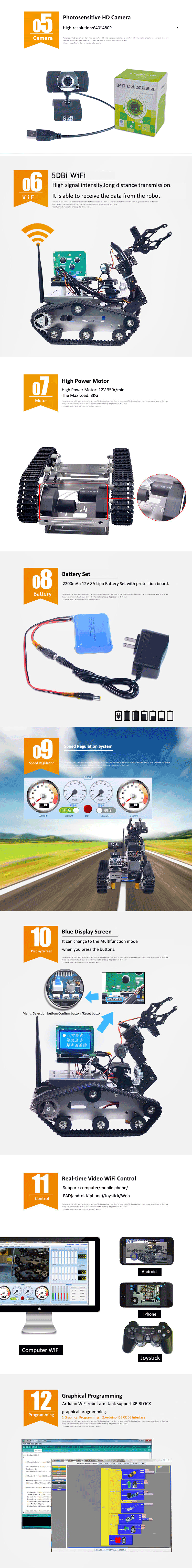เสี่ยว R DIY WiFi วิดีโอการควบคุมสมาร์ทหุ่นยนต์รถถังที่มีหน้าจอแสดงผลสำหรับ Arduino 2560 เสี่ยว R DIY WiFi วิดีโอการควบคุมสมาร์ทหุ่นยนต์รถถังที่มีหน้าจอแสดงผลสำหรับ Arduino 2560