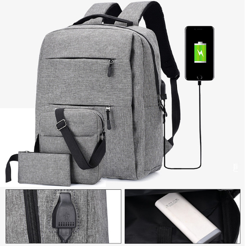 3 pieces bag 20.8l range 15.6-inch USB charging laptop bag against waterproof shoulder bag pen bag for camping travel