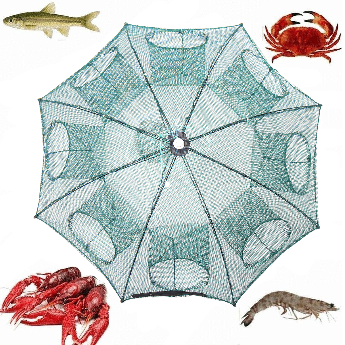 8Holes Magic Fishing Trap Netting Full Automatic Folding Shrimp Cage Fish Net US