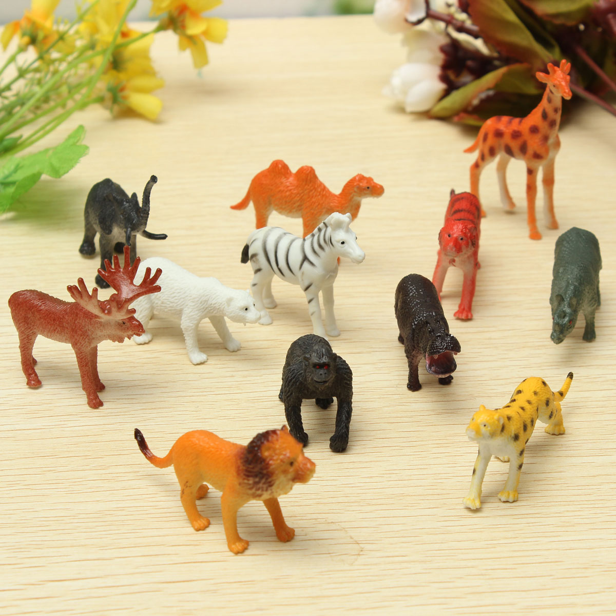 12 piccoli di plastica animali dello zoo safari figure giraffa leone