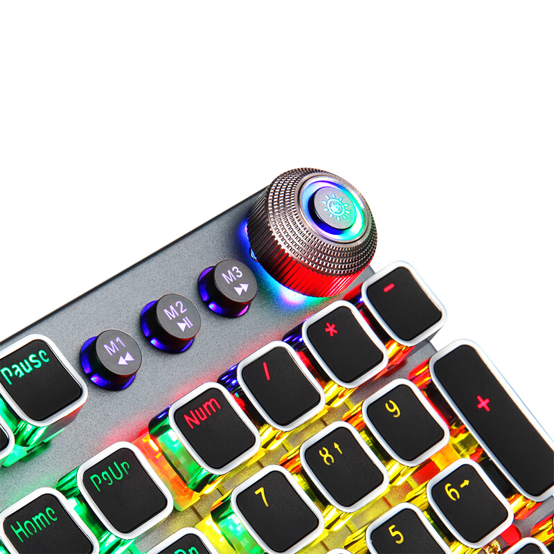 AULA F2088 Punk Keycap Clavier de jeu mécanique à commutateur bleu / brun avec bouton rétro-éclairé / volume
