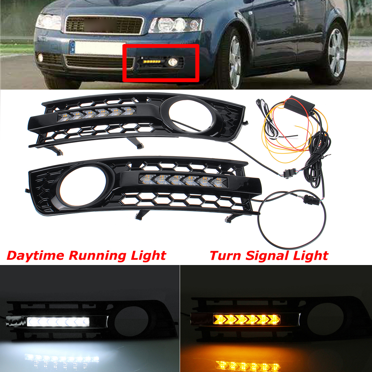 Auto Nebelscheinwerfer Abdeckung Schwarz Gitter Mit Fliessendem Led