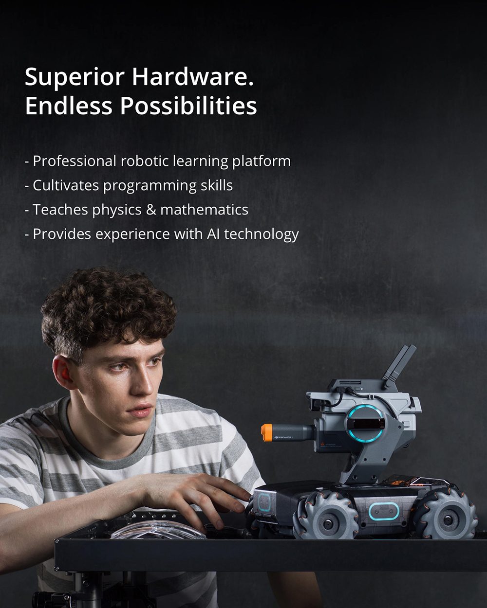 DJI Robomaster S1 STEAM DIY 4WD Brushless HD FPV APP ควบคุมหุ่นยนต์อัจฉริยะศึกษาด้วย AI สนับสนุน Modules Scratch 3.0 หลามโปรแกรม