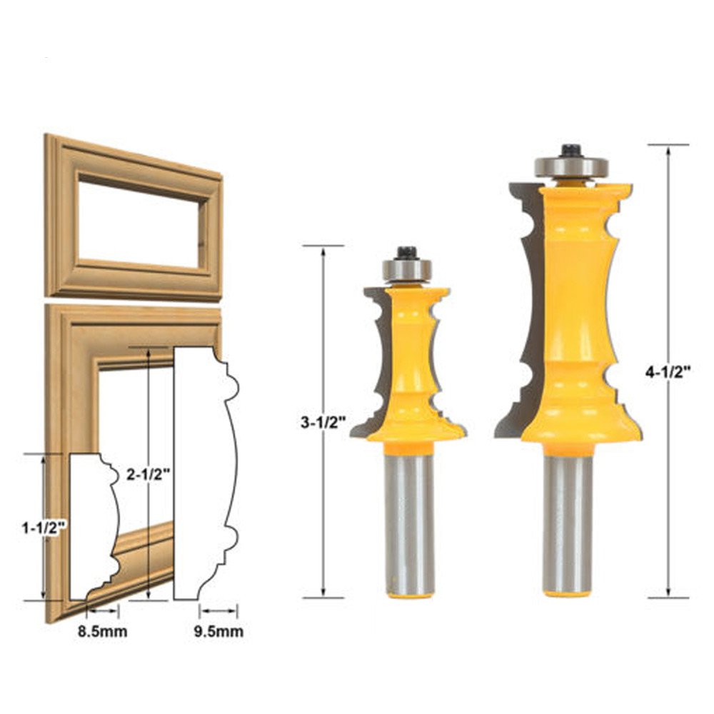 Drillpro 2pcs 1/2 Inch Shank Router Bit Set Mitered Door and Drawer Molding Bit