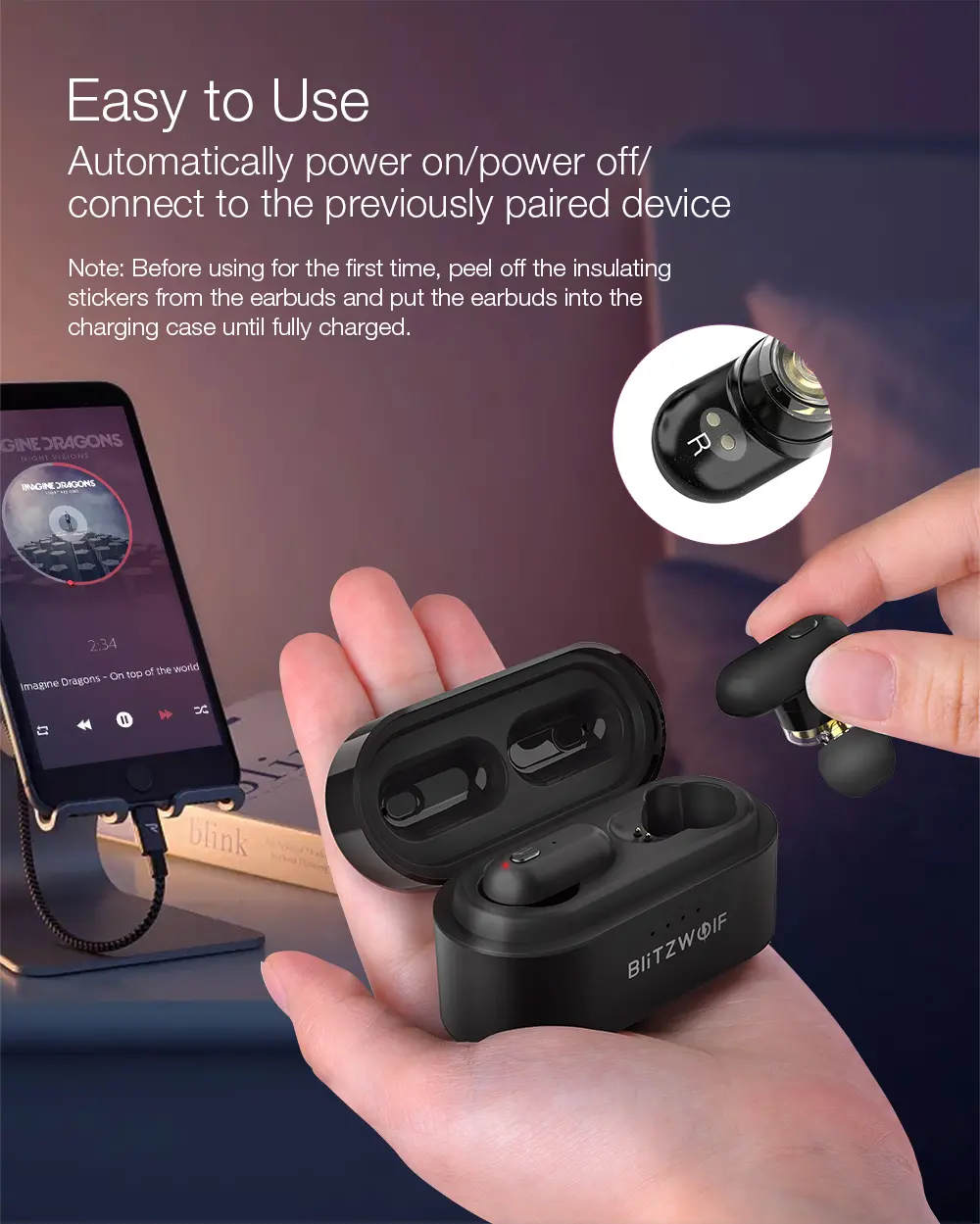 blitzwolf bw fye7 tws bluetooth 5 0 earphone heavy bass stereo bilateral calls headphone with charging box