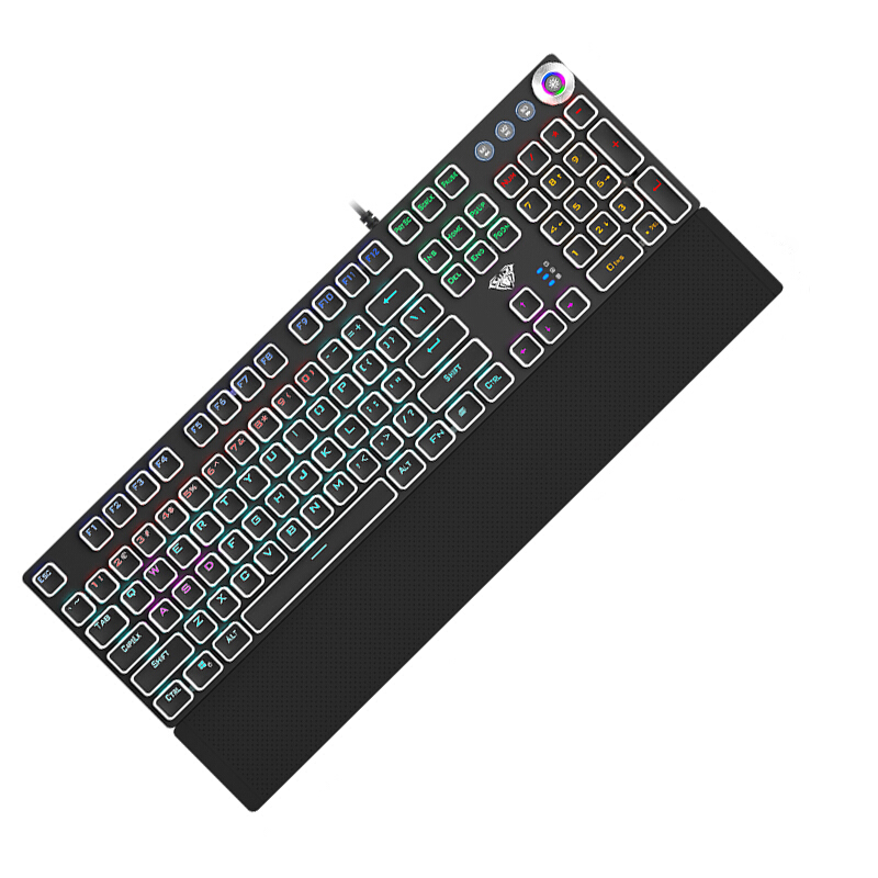 AULA F2088 Punk Keycap Clavier de jeu mécanique à commutateur bleu / brun avec bouton rétro-éclairé / volume