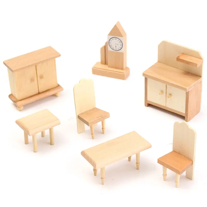 New 29 Pcs 1:24 Scale Dollhouse Miniature Unpainted Wooden Furniture Model Suite