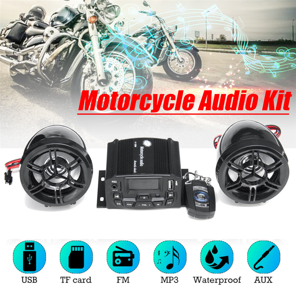 12V Motorcycle Audio Sound System Remote Control Speaker Suit FM SD USB MP3