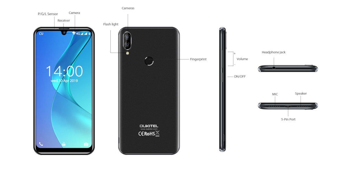 OUKITEL C16 Pro,Face ID,Waterdrop Screen,Android 9.0,4G Smartphone