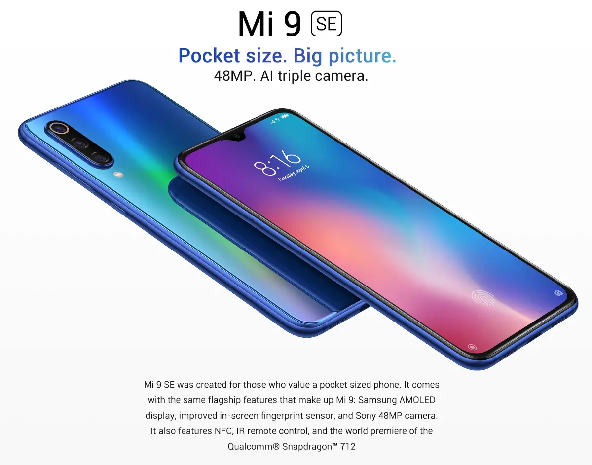 Xiaomi Mi9 Mi 9 SE 5,97 polegadas Câmera Traseira 48MP Traseira NFC 6 GB 64GB Snapdragon 712 Octa core 4G Smartphone