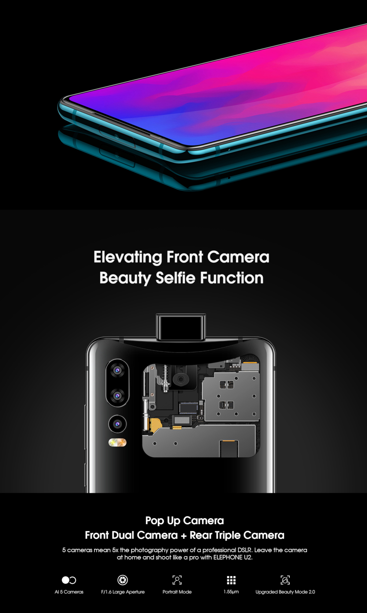 Elephone U2,full screen,Helio P70,octa core,pop up camera