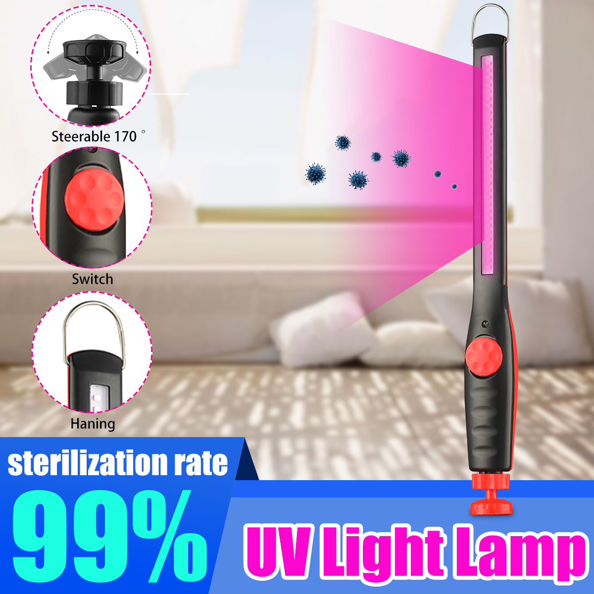 Portable LED stérilisateur ultraviolet lampe de stérilisation de bureau UV désinfection lampe germicide moustique tuant l'artefact pour voyage hôtel voiture de bureau à domicile