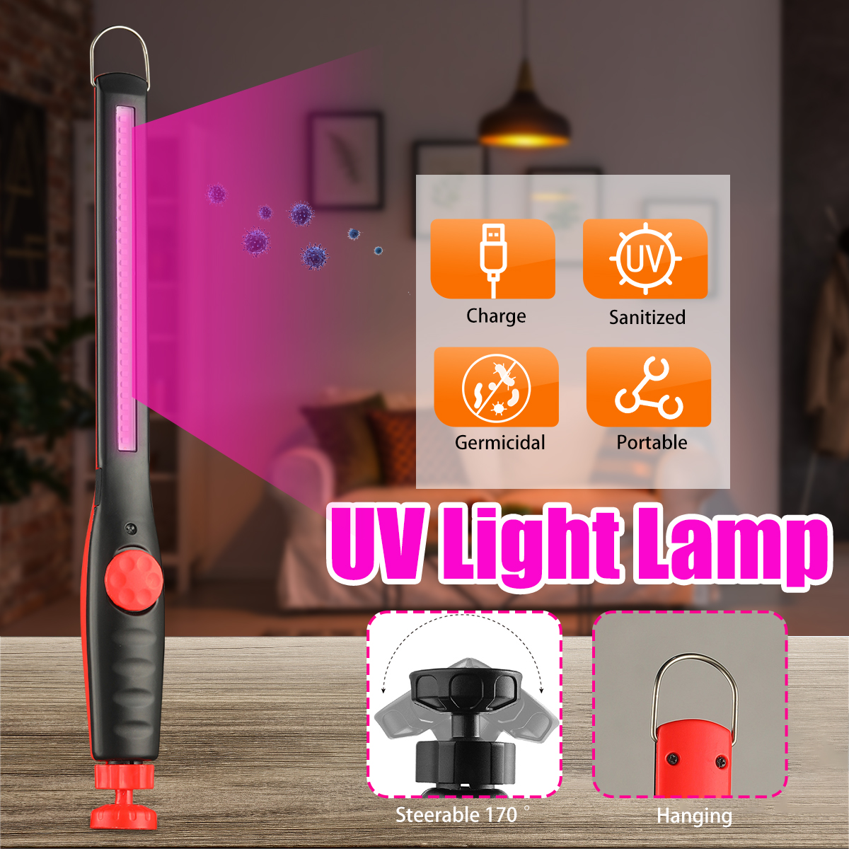 Portable LED stérilisateur ultraviolet lampe de stérilisation de bureau UV désinfection lampe germicide moustique tuant l'artefact pour voyage hôtel voiture de bureau à domicile