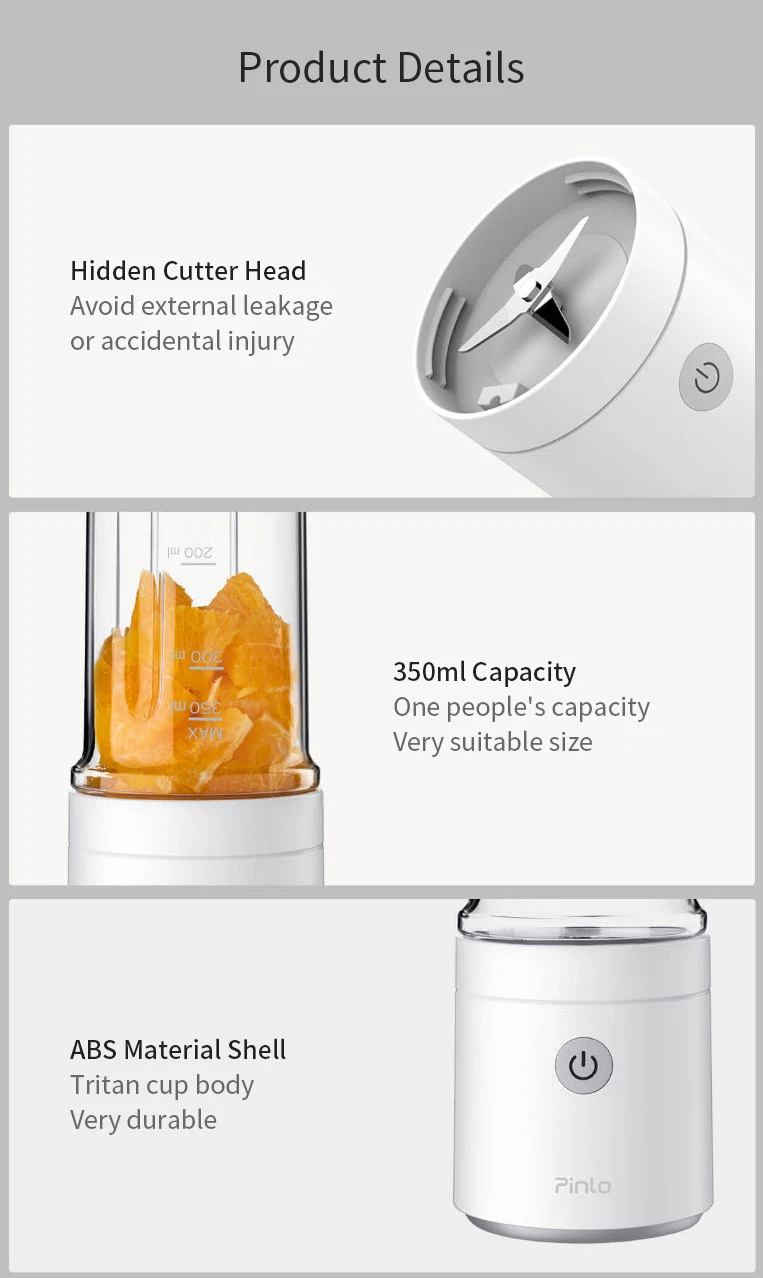 Pinlo PL-B007W2W Portable USB Electric Juicer 350ml /70W Home Fruit Electric Mixer Small Electric Juicer Squeezer From Xiaomi Youpin