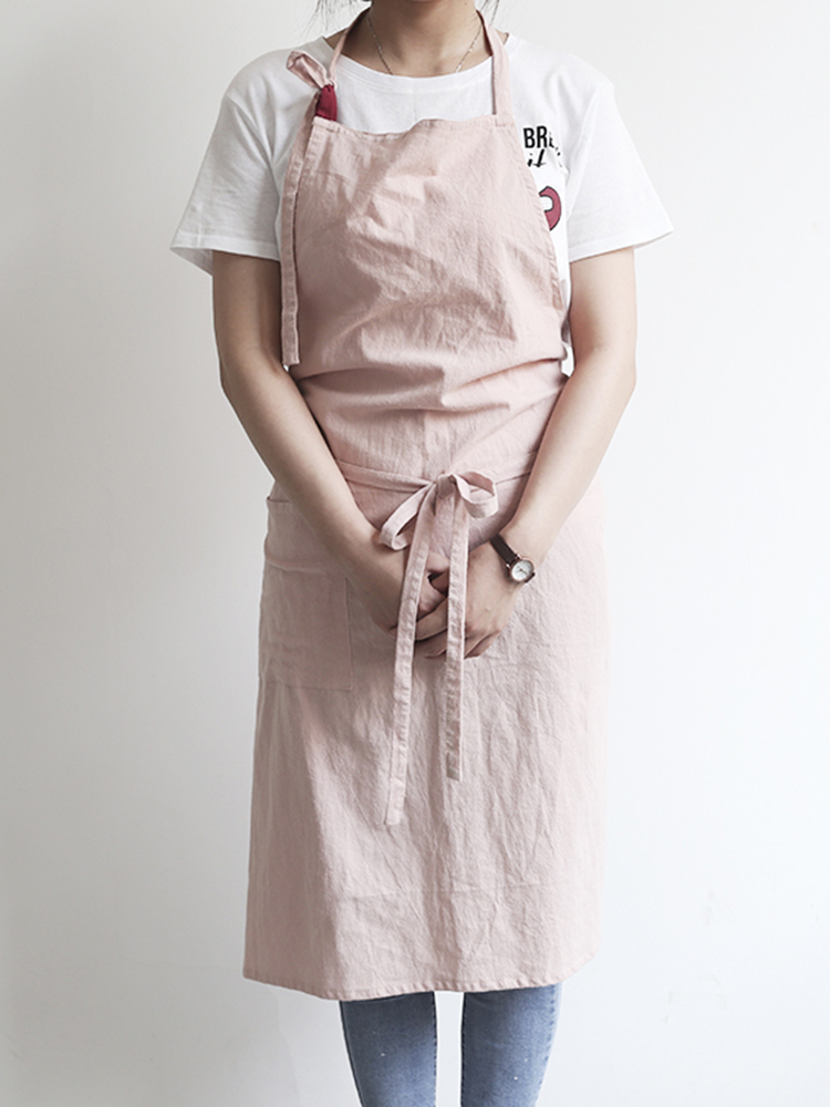 Japanese Brief Solid Color Linen Cotton Vintage Pinafore Dress