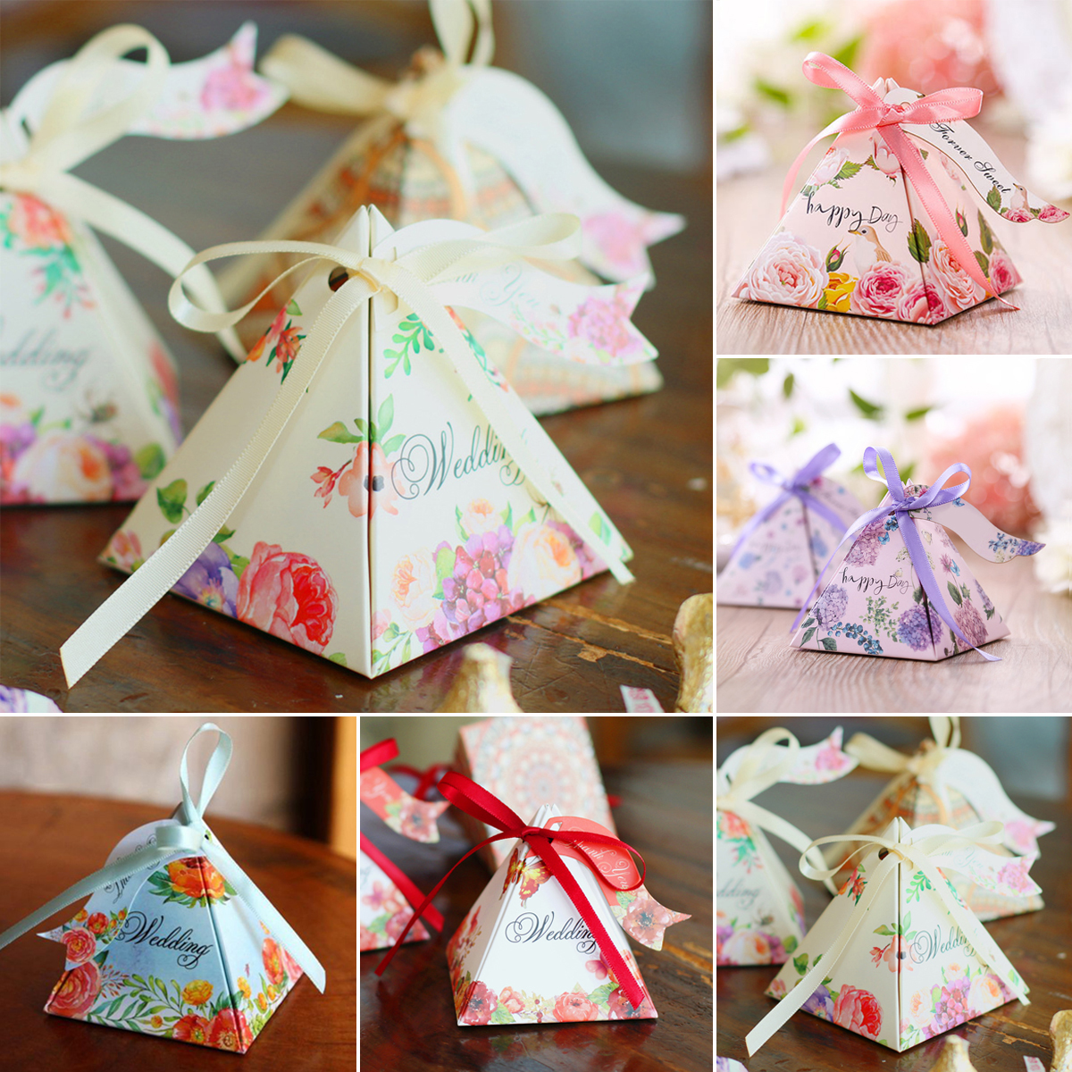 50 Stücke Frühling Blume Süßigkeitskästen Papier Hochzeit Dekorationen Bevorzugung Süße Kästen