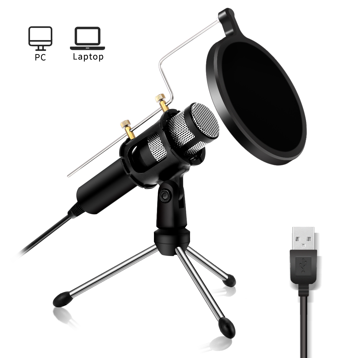 USB Professional Home Studio Condenser Microphone for Live Broadcast Podcast Recording PC Laptop for Windows