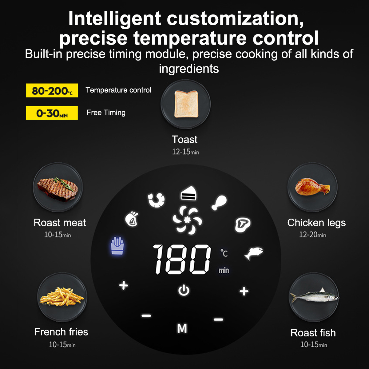 1400W 5.2L Multi-Purpose Eletric Deep Air Fryer Temperature Control Oil Free LCD Touch Screen