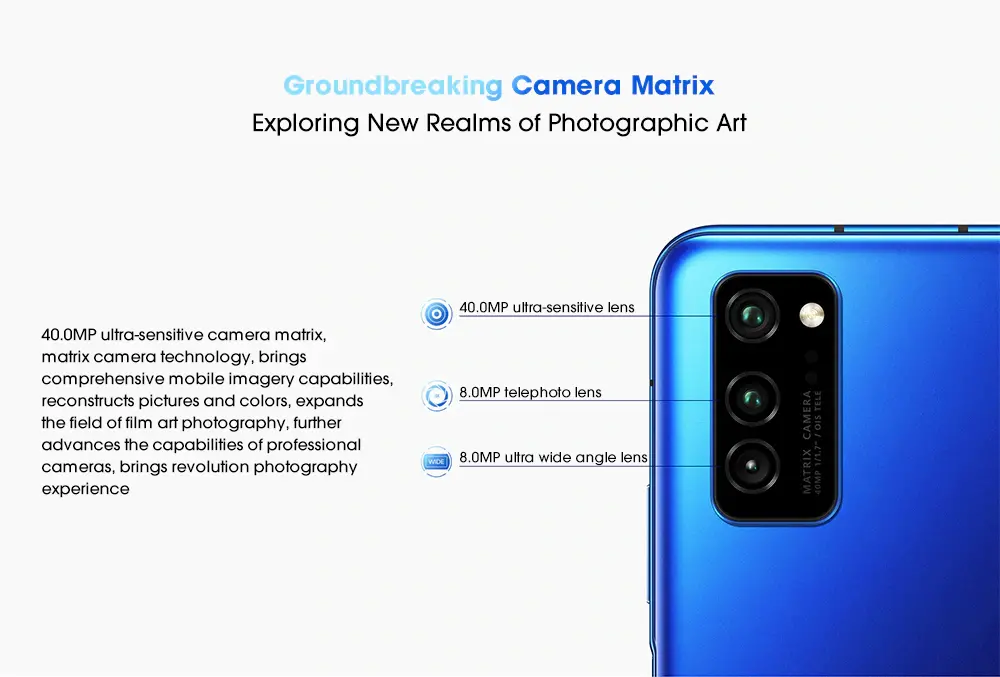 HUAWEI Honor V30 5G Versão 40MP Câmera Traseira Tripla 6,57 polegadas 8GB 128GB NFC 40W Carga Rápida Kirin 990 Octa Core 5G Smartphone