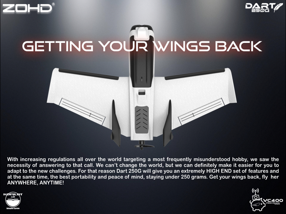 ZOHD Dart250G 570mm Wingspan Sub-250 grams Sweep Forward Wing AIO EPP FPV RC Airplane KIT/PNP W/FPV Ready Version