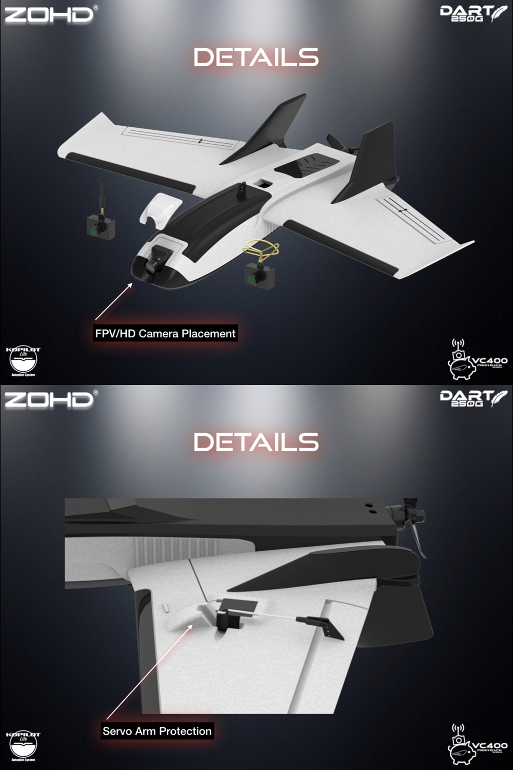 ZOHD Dart250G 570mm Wingspan Sub-250 grams Sweep Forward Wing AIO EPP FPV RC Airplane KIT/PNP W/FPV Ready Version