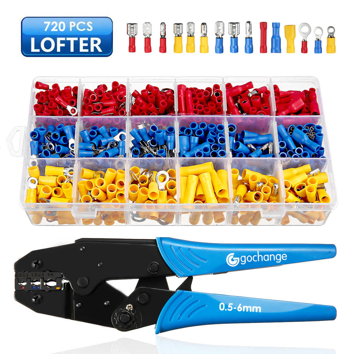 LIUMY Insulated Cable Terminals Crimping Pliers Cable Lugs Set with 700 Pieces Electrical Connectors Crimp Connectors Assortment 0.5 - 6 mm²