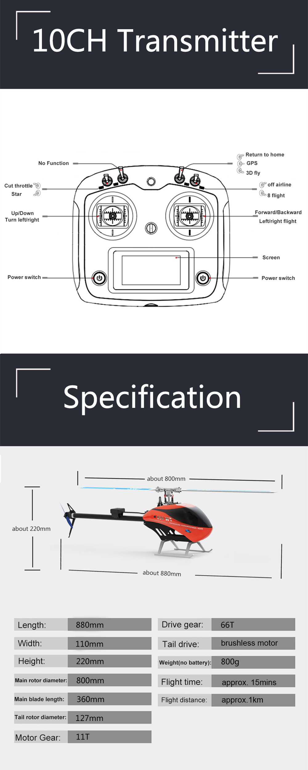 FLY WING FW450 6CH FBL 3D Flying GPS Altitude Hold One-key Return With H1 Flight Control System RC Helicopter RTF