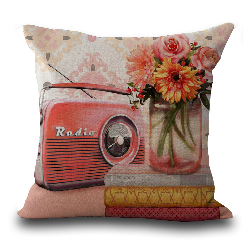 Taie d'oreiller en lin de coton carrée de coussin de décoration de style rétro